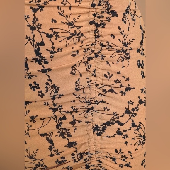 Lulus One True Love Taupe Floral Print Ruched Long Sleeve Mini Dress Small - Picture 7 of 16